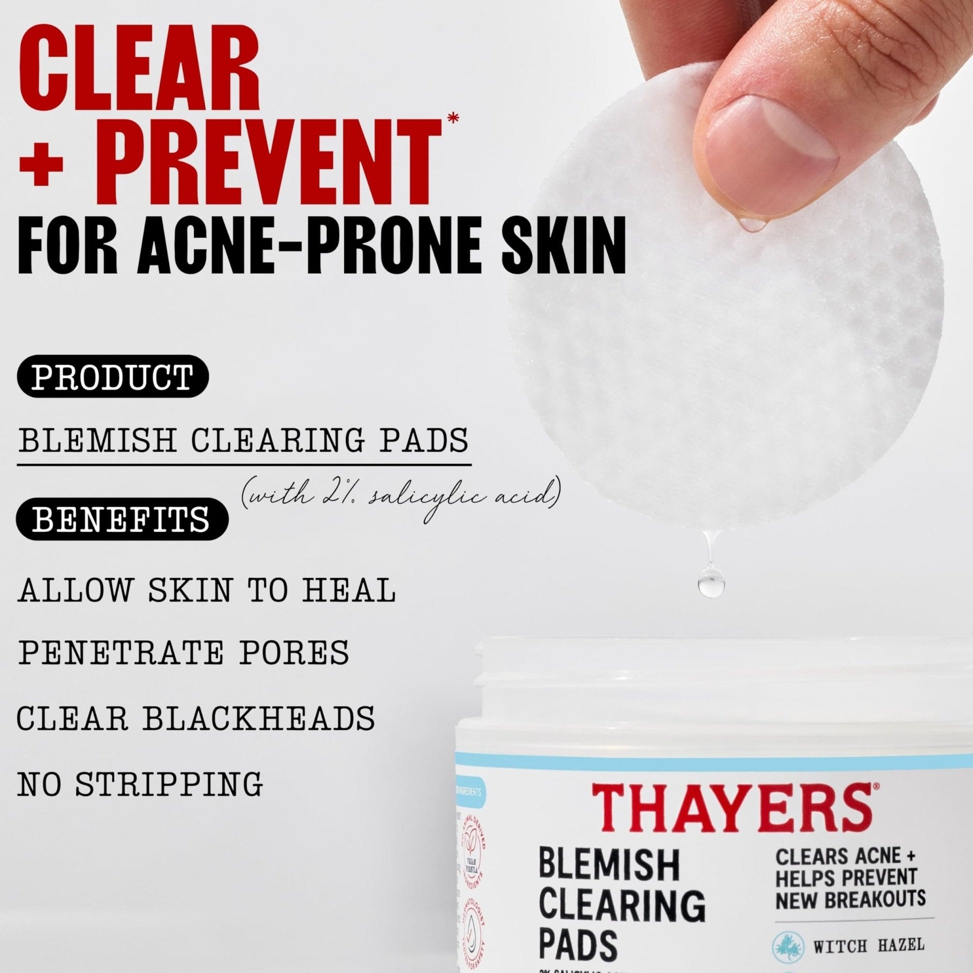 Thayers Blemish Clearing Acne Pads, Salicylic Acid Acne Treatment for Face, Pore Reducing, Exfoliating - Maple Wellness Supplements
