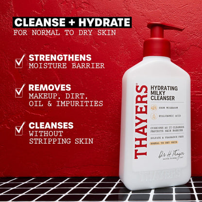 Thayers Milky Hydrating Face Cleanser with Snow Mushroom and Hyaluronic Acid, Dermatologist Recommended Gentle Facial Wash and Hydrating Skincare - Maple Wellness Supplements