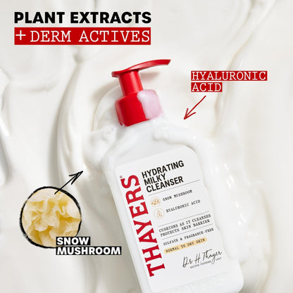 Thayers Milky Hydrating Face Cleanser with Snow Mushroom and Hyaluronic Acid, Dermatologist Recommended Gentle Facial Wash and Hydrating Skincare - Maple Wellness Supplements