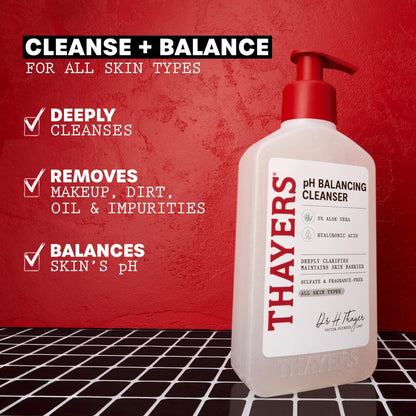 THAYERS pH Balancing Daily Cleanser, Face Wash with Aloe Vera, Gentle and Hydrating Skin Care for Dry, Oily, or Acne Prone Skin, 8 FL Oz. - Maple Wellness Supplements