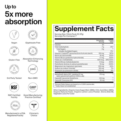 The Absorption Company Electrolyte Powder Packets - Workout Recovery & Hydration Drink Mix with Liposomal Glutathione, Vitamin C & Methylated B Vitamins - Maple Wellness Supplements