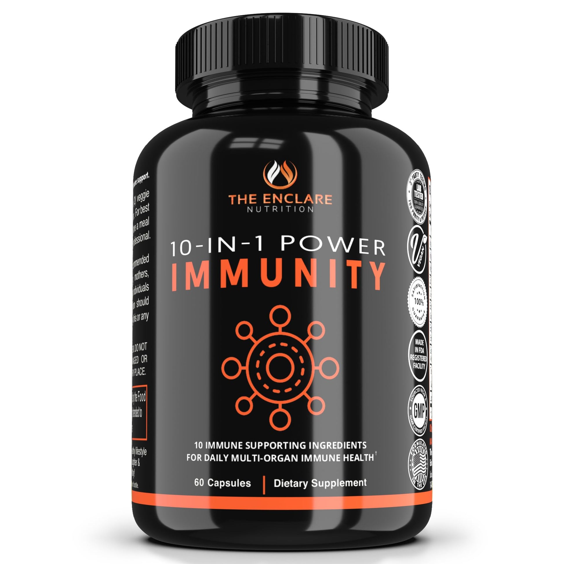 THE ENCLARE NUTRITION 10 in 1 Immune Support Booster Supplement with Echinacea, Vitamin C and Zinc, Turmeric, Ginger, B6, Elderberry for Adults Immunity Defense Vitamins, Made in USA Veg Cap 60 Ct (1) - Maple Wellness Supplements