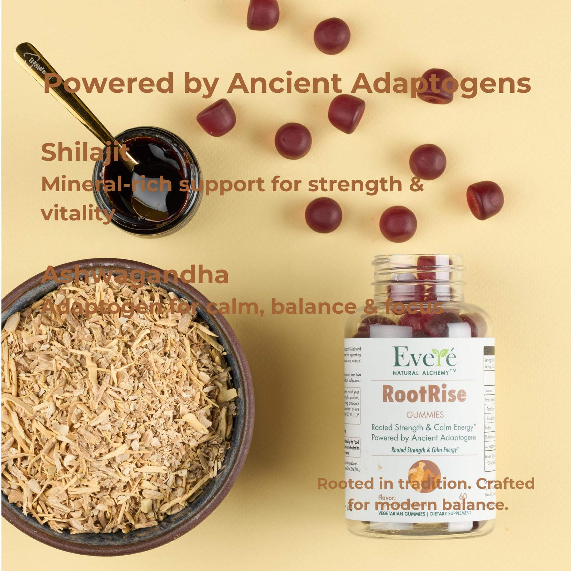 The EverÉ Natural Alchemy Evere RootRise Gummies - Shilajit + Ashwagandha Gummies - Maple Wellness Supplements