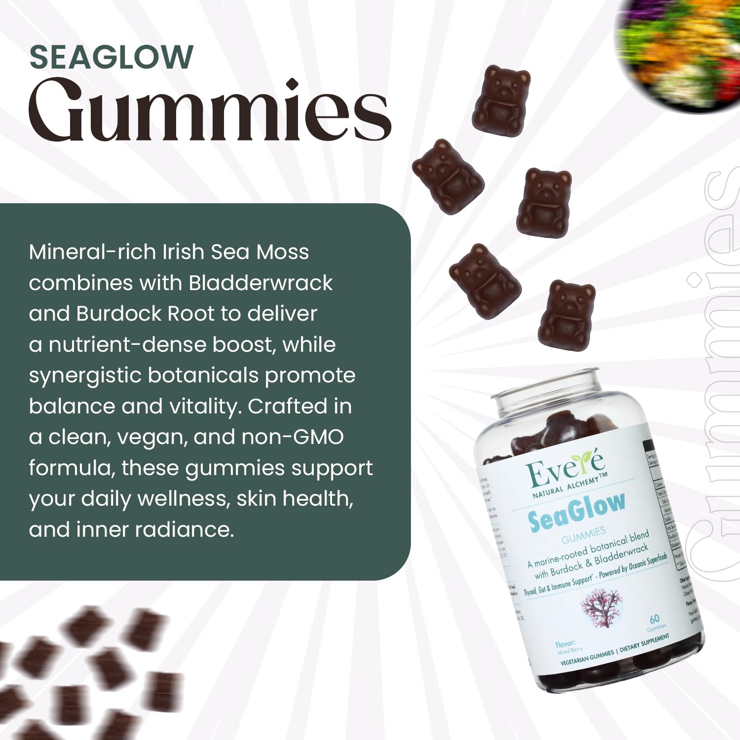 The EverÉ Natural Alchemy Sea Moss with Bladderwrack & Burdock Root – Vegan, Plant-Based Gummies with Minerals & Botanicals – Mixed-Berry Flavor, Non-GMO & Gluten-Free - Maple Wellness Supplements