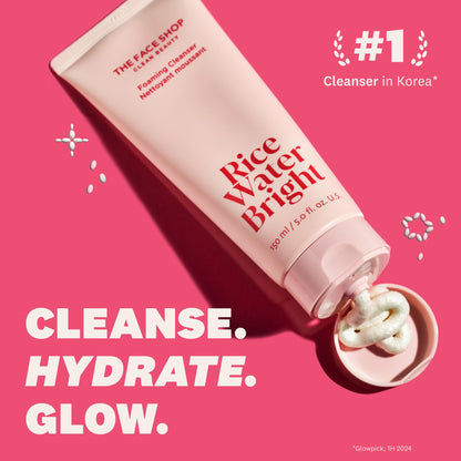 The Face Shop Rice Water Bright Foaming Facial Cleanser with Ceramide, Gentle Face Wash for Hydrating & Moisturizing, - Maple Wellness Supplements