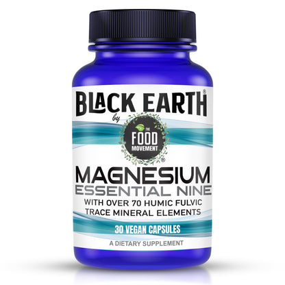 The Food Movement Co. Black Earth Magnesium Essential Nine - Vegan Capsules with Magnesium Glycinate, Citrate, Malate and More - 9 Bioactive Forms for Optimal Health (30 Count) - Maple Wellness Supplements