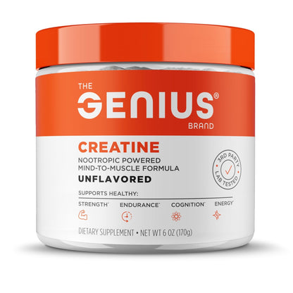The Genius Brand Genius Creatine - Creatine Monohydrate Powder for Active Lifestyles - Endurance, Strength, Brain Performance & Muscle Health Support - Mind-to-Muscle Formula - Unflavored - 6 oz - Maple Wellness Supplements