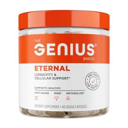 The Genius Brand Genius Eternal - Cellular Repair Supplement for Daily Clarity - Supports Brain Health, Endurance, Energy, Focus, Memory & Vitality - Non-GMO - 60 Veggie Capsules - Maple Wellness Supplements