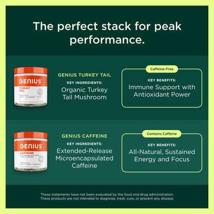 The Genius Brand Genius Lion's Mane - Plant-Based Supplement for Memory, Focus & Mood Support - Organic & Non-GMO - 120 Veggie Capsules - Maple Wellness Supplements