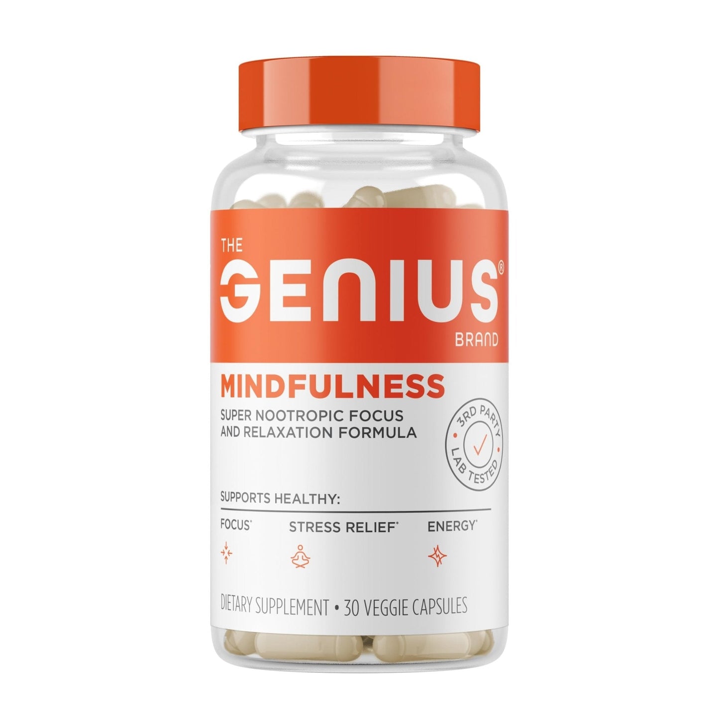 The Genius Brand Genius Mindfulness - Brain Health Supplement - Supports Healthy Mindsets - Calm, Energy, Memory & Focus Support - Ashwagandha, NeuroFactor & More - 30 Veggie Pills - Maple Wellness Supplements