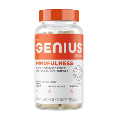 The Genius Brand Genius Mindfulness - Brain Health Supplement - Supports Healthy Mindsets - Calm, Energy, Memory & Focus Support - Ashwagandha, NeuroFactor & More - 30 Veggie Pills - Maple Wellness Supplements
