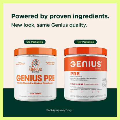 The Genius Brand Genius Pre - Clean Pre-Workout Powder for Energy, Focus & Fitness Support - No Artificial Flavors, Preservatives, or Proprietary Blends - Non-GMO - 20 Servings - Sour Cherry - Maple Wellness Supplements