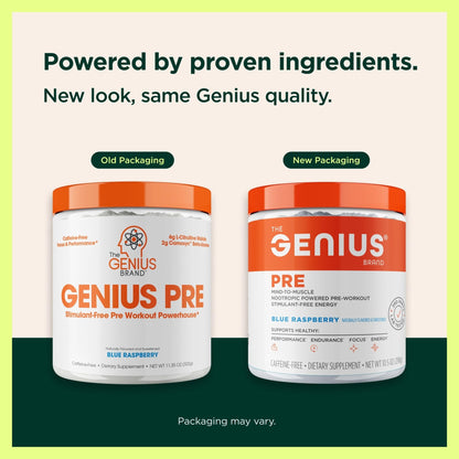 The Genius Brand Genius Pre - Clean Pre-Workout Powder for Energy, Focus & Fitness Support - No Artificial Flavors, Preservatives, or Proprietary Blends - Non-GMO - 20 Servings - Blue Raspberry - Maple Wellness Supplements