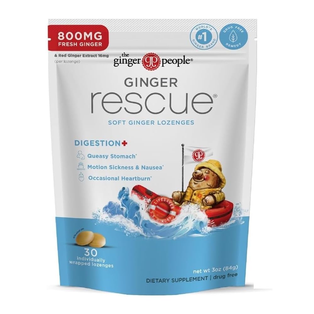 The Ginger People Ginger Rescue Digestive Wellness Lozenges (Soft) | Extra Strength - 800mg | Nausea, Upset Stomach, Motion Sickness - Maple Wellness Supplements