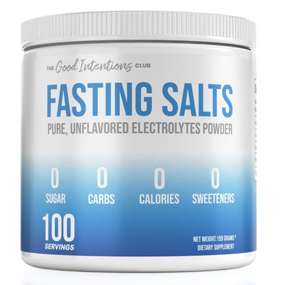 The Good Intentions Club Fasting Electrolytes - Unflavored Electrolyte Powder - 100 Servings - Fasting Salts - Fasting Supplement - Electrolytes for Fasting - Maple Wellness Supplements