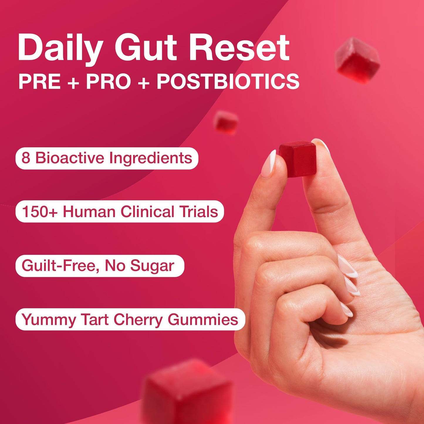The Gut Gummy, 360° Daily Gut Reset, Full-Spectrum Tribiotic for Women & Men, Prebiotics Probiotics Postbiotics for Bloating, Belly Fat, Skin & Immune Support, Sugar Free Tart Cherry Gummies, 60 Count - Maple Wellness Supplements