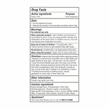 The Ordinary Sulfur 10% Powder-to-Cream Acne Spot Treatment Concentrate, Reduces Pimple Size and Zit Redness, 0.18 Oz - Maple Wellness Supplements