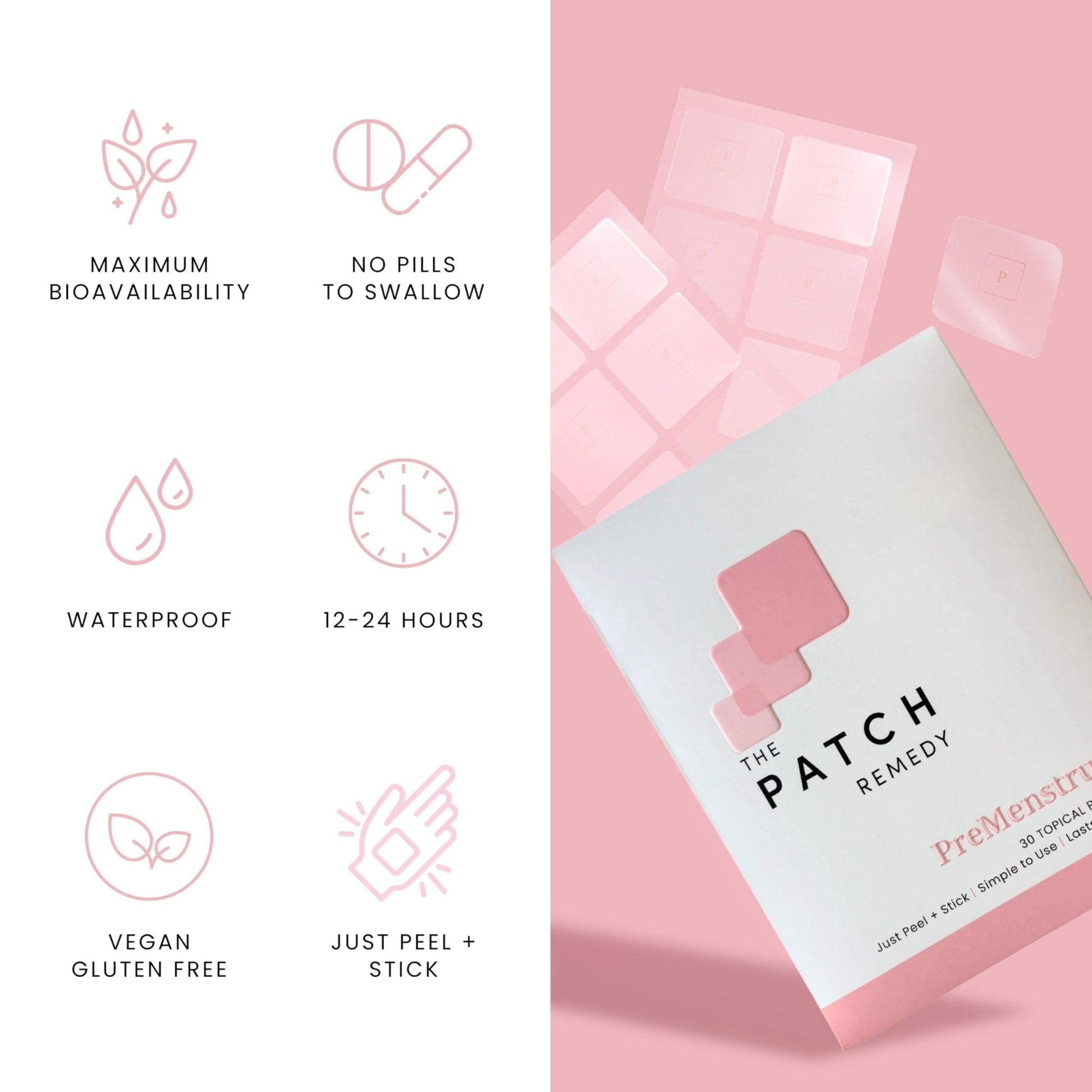 The Patch Remedy Pre Menstrual Patch | Chasteberry, Magnesium, Evening Primrose, Dong Quai, B6 & Vitamin E | 30 Patches - Maple Wellness Supplements