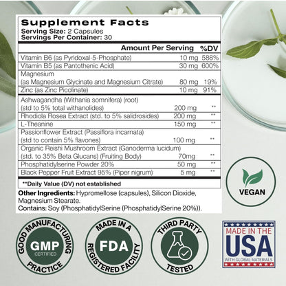 The Simple Fix Cortisol Balance Supplement – Supports Stress, Focus & Daily Energy – with Ashwagandha, Rhodiola Rosea, L-Theanine, Magnesium, Zinc & B6 – Adaptogen Formula – Vegan Capsules - Maple Wellness Supplements