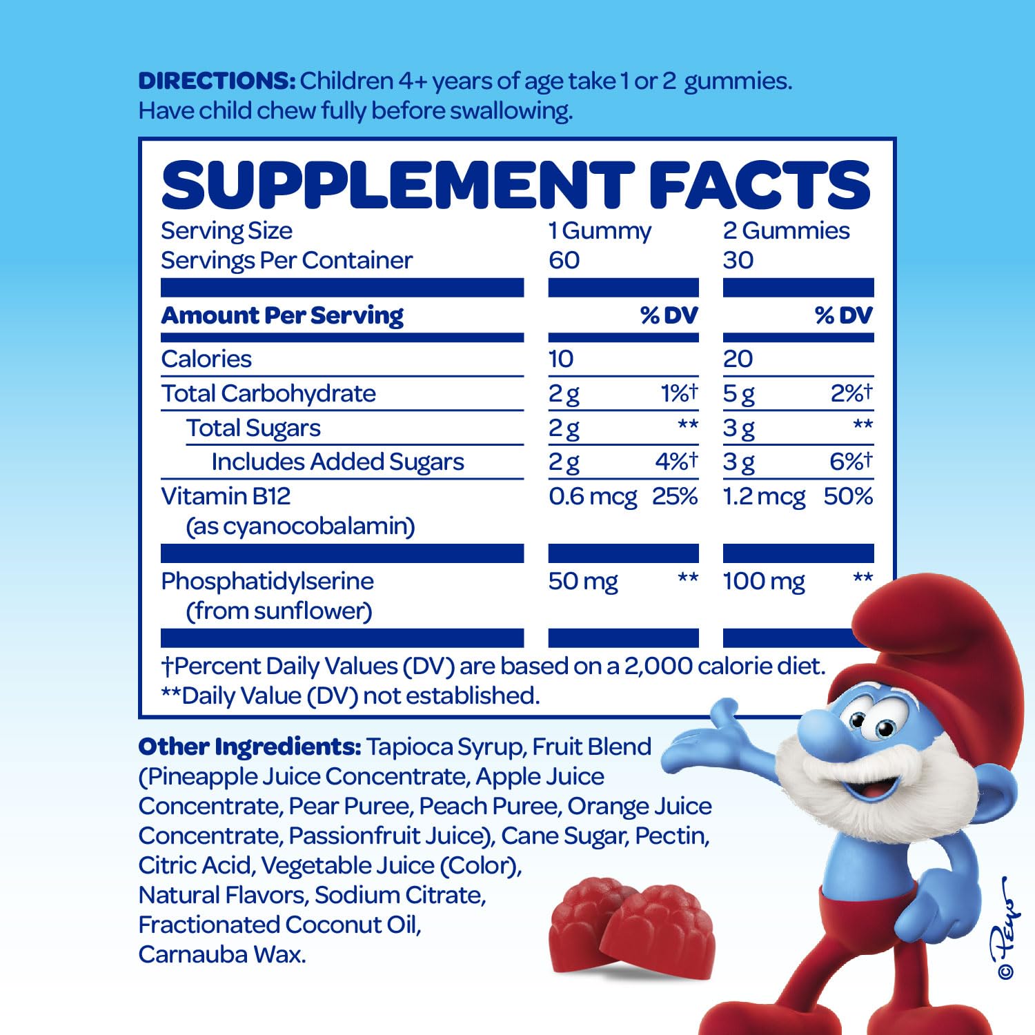 The Smurfs Nootropic Gummies for Kids with Vitamin B12 & L-Theanine | Laser Focus Gummy for Focus and Memory Supplements | Made with Real Fruit in a Smurf Berry | Doctor Developed | 60 Vegan Gummies - Maple Wellness Supplements