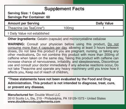 Theacrine (Teacrine) 100 Mg, 60 Capsules - Energy and Focus Supplement (Similar to Caffe - Maple Wellness Supplements