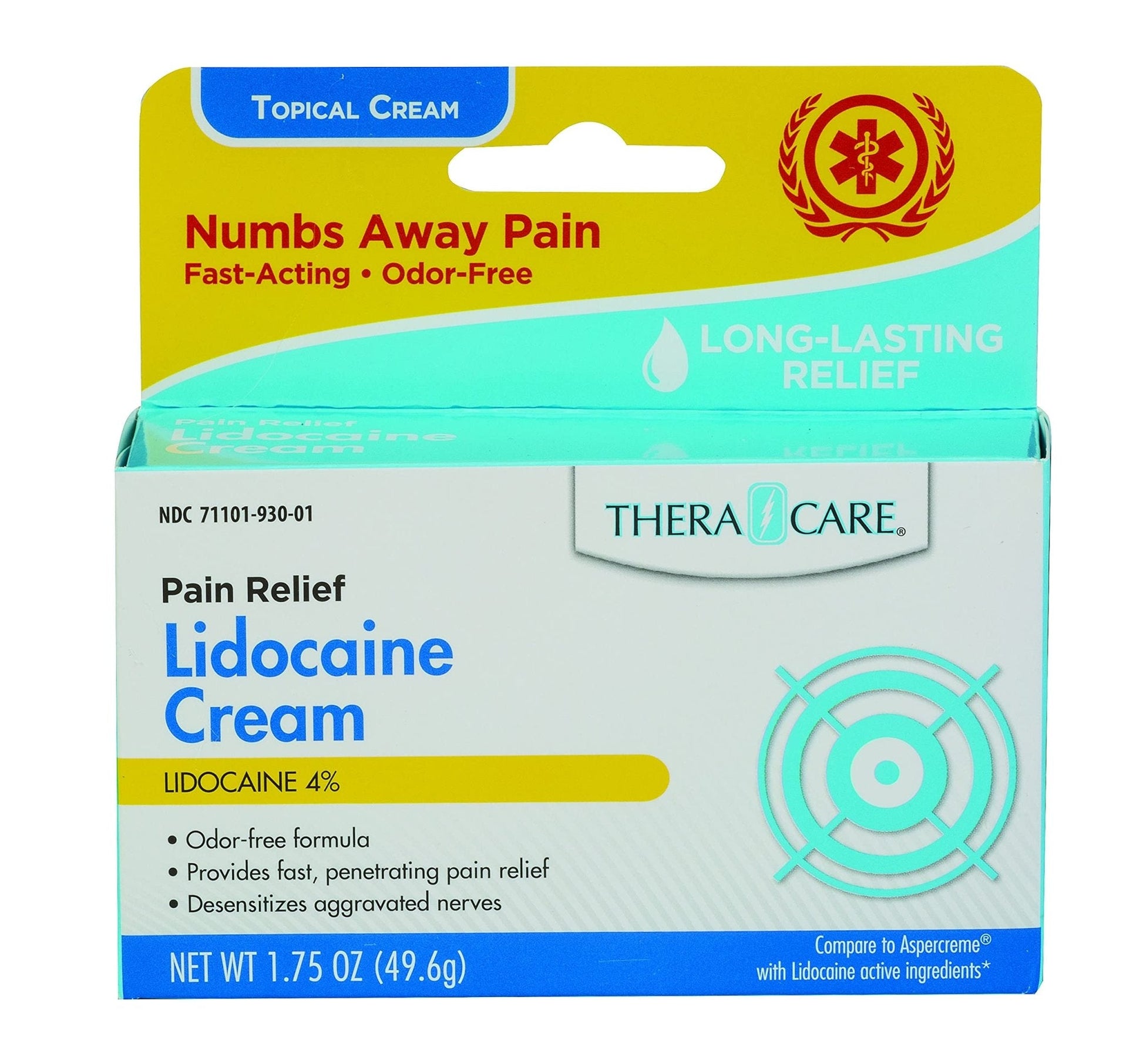 TheraCare Maximum Strength OTC Lidocaine Cream | Numbs Away Pain | Long-Lasting Relief | Non-Greasy | 1.75 Oz - Maple Wellness Supplements