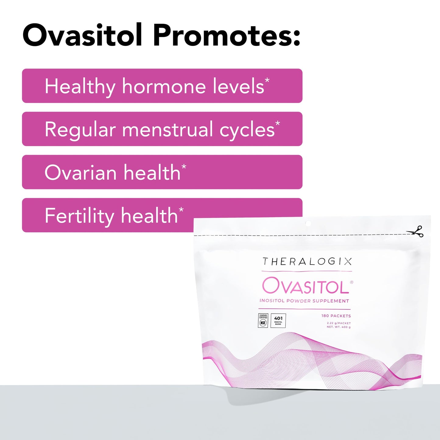 Theralogix Ovasitol Inositol Powder Packets - 90-Day Supply - Myo-Inositol & D-Chiro Inositol for Hormone Balance & Ovarian Function Support - Maple Wellness Supplements