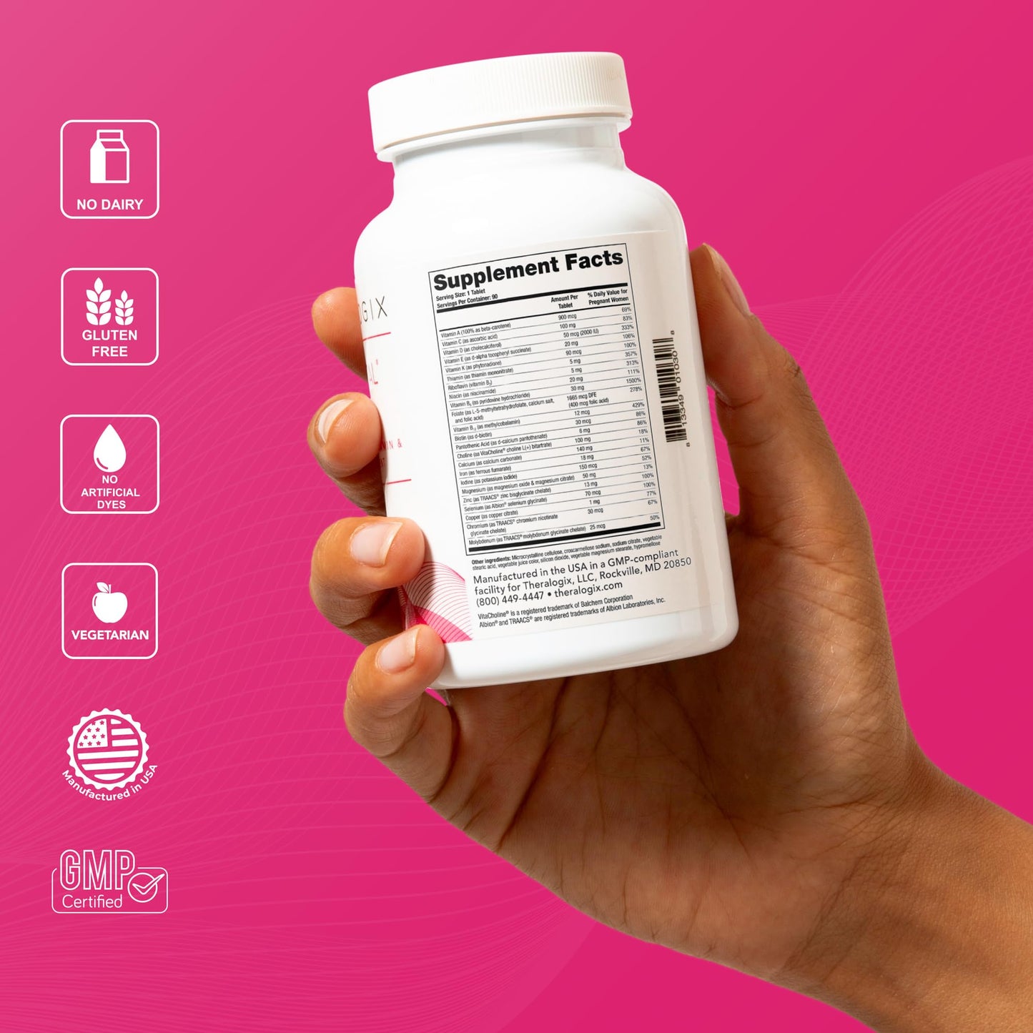 Theralogix TheraNatal Core Preconception Vitamin Supplement - 90-Day Supply - Prenatal Vitamins & Fertility Supplement for Women with Folate, Vitamin D3 - Maple Wellness Supplements