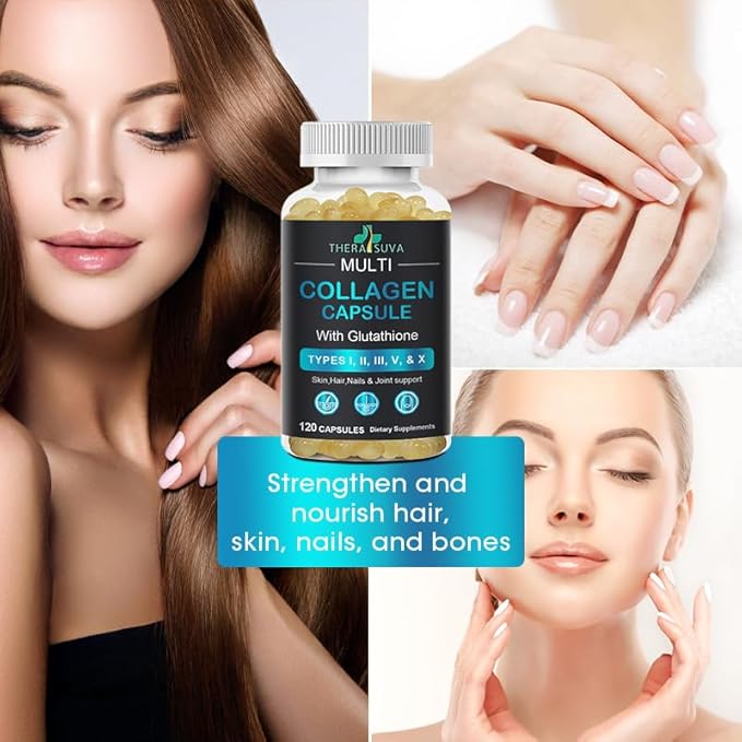 TheraSuva Complete Multi Collagen Complex – Types I, II, III, V & X + Biotin & Vitamin C – Hair, Skin, Nails & Joint Support, 2 Month Supply, 120 Softgels - Maple Wellness Supplements