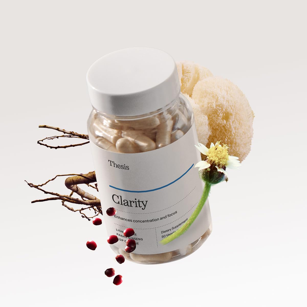 Thesis Clarity Nootropic Supplement for Men & Women with Lions Mane, CDP Choline, Panax Ginseng, Vitamin B6 & Caffeine, Cognitive Support Capsules, Vegan, Non GMO, 25 Servings - Maple Wellness Supplements