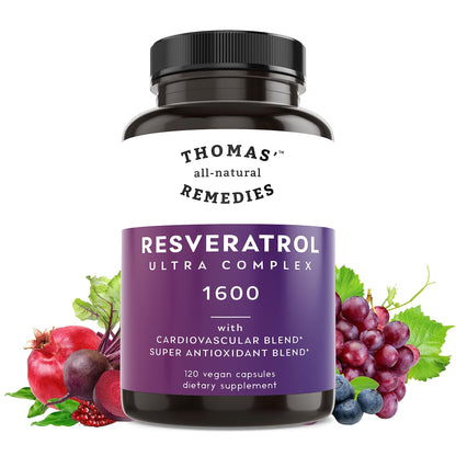 Thomas' all-natural Remedies Resveratrol 1600mg Organic Trans-Resveratrol Antioxidant Supplement with Organic Grape Seed Extract and Quercetin - Maple Wellness Supplements