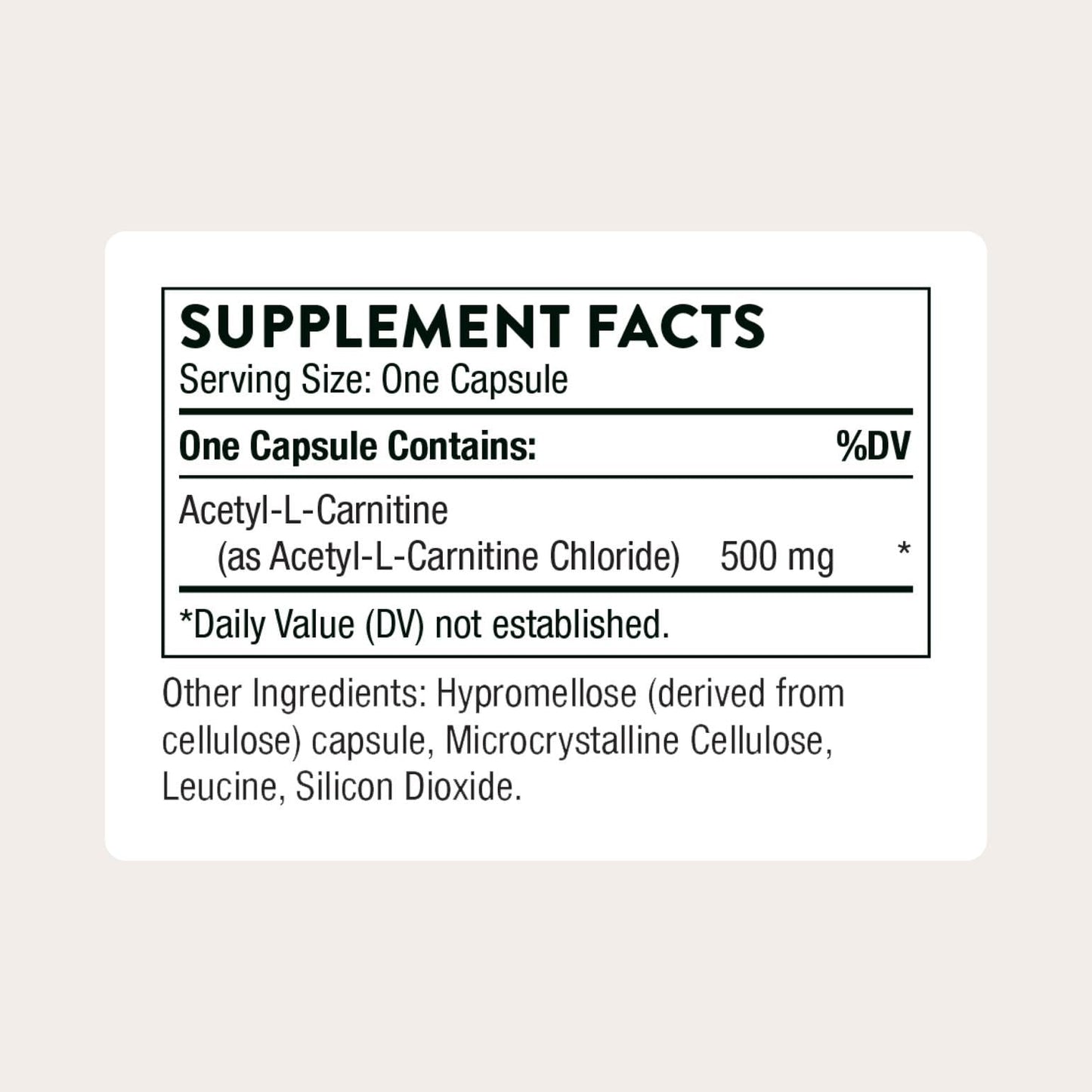 THORNE - Acetyl-L-Carnitine - 500 mg - Supports Brain Function & Healthy Nerve Sensations in The Hands & Feet* - Gluten, Dairy & Soy-Free - 60 Capsules - Maple Wellness Supplements