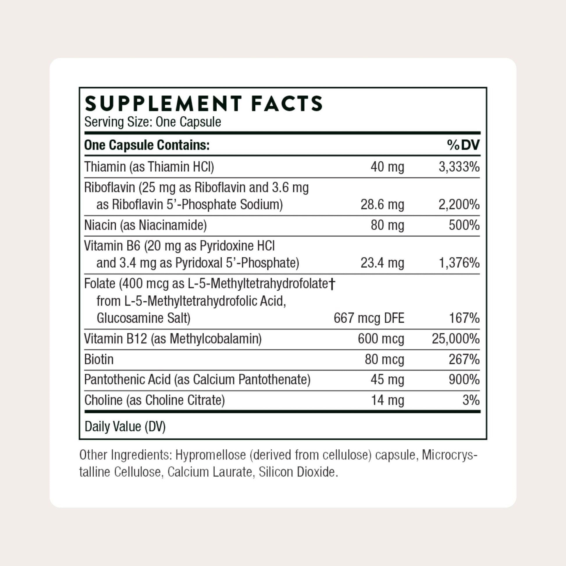 THORNE - B-Complex 12 - Vitamin B Complex with Choline Supplement - Supports Cellular Energy Production & a Healthy Nervous System* - Third-Party Certified - Maple Wellness Supplements