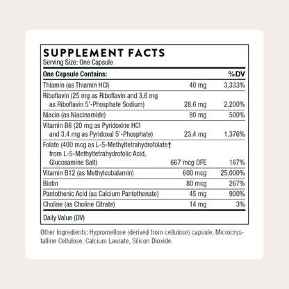 THORNE - B-Complex 12 - Vitamin B Complex with Choline Supplement - Supports Cellular Energy Production & a Healthy Nervous System* - Third-Party Certified - Maple Wellness Supplements