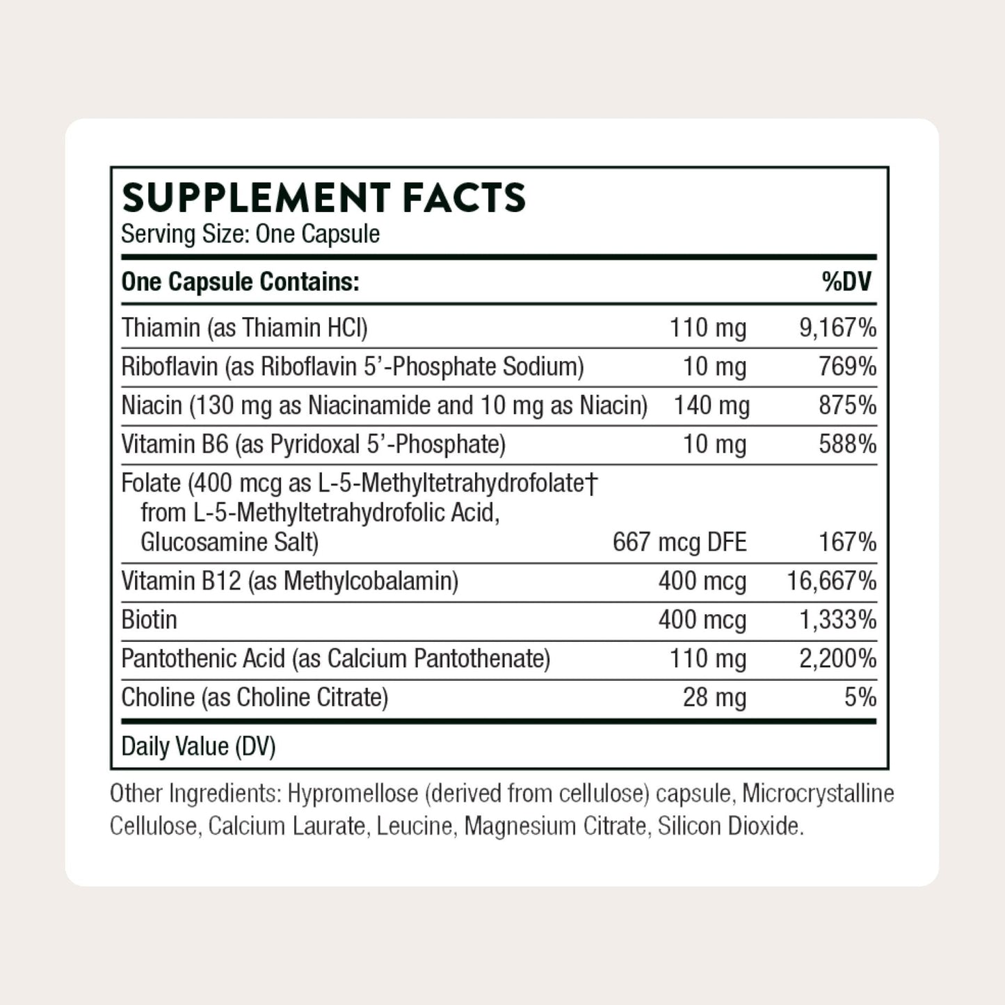 THORNE - Basic B-Complex - Tissue-Ready Vitamin B Complex Supplement with Choline - Supports Cellular Energy Production, Brain Health & Red Blood Cell Formation - Maple Wellness Supplements