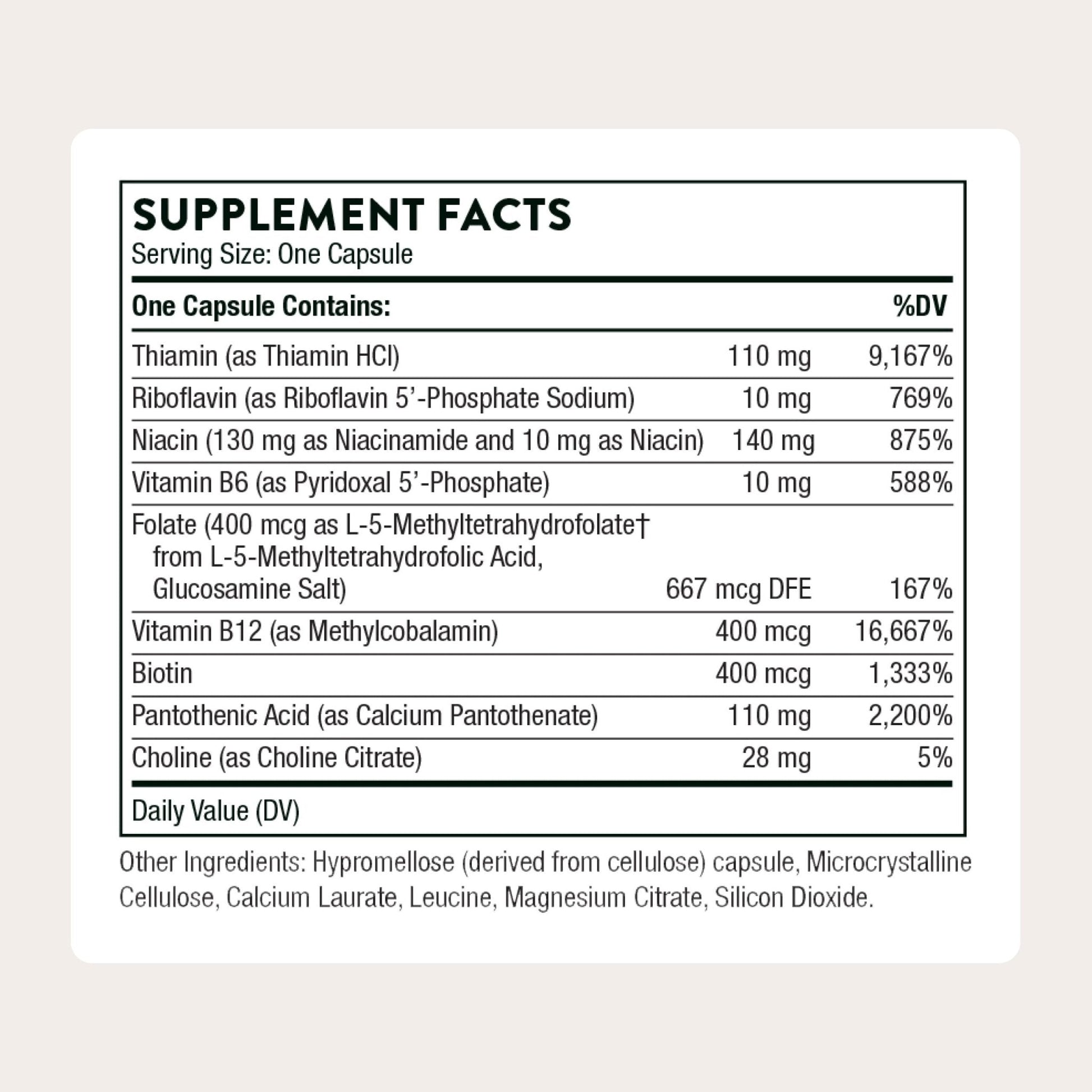THORNE - Basic B-Complex - Tissue-Ready Vitamin B Complex Supplement with Choline - Supports Cellular Energy Production, Brain Health & Red Blood Cell Formation - Maple Wellness Supplements