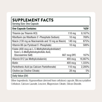THORNE - Basic B-Complex - Tissue-Ready Vitamin B Complex Supplement with Choline - Supports Cellular Energy Production, Brain Health & Red Blood Cell Formation - Maple Wellness Supplements