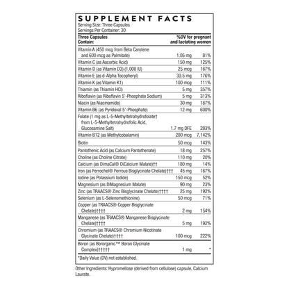 THORNE - Basic Prenatal - Well-Researched Folate Multi for Pregnant and Nursing Women Includes 18 Vitamins and Minerals, Plus Choline - Gluten, Dairy & Soy-Free - 90 Capsules - 30 Servings - Maple Wellness Supplements