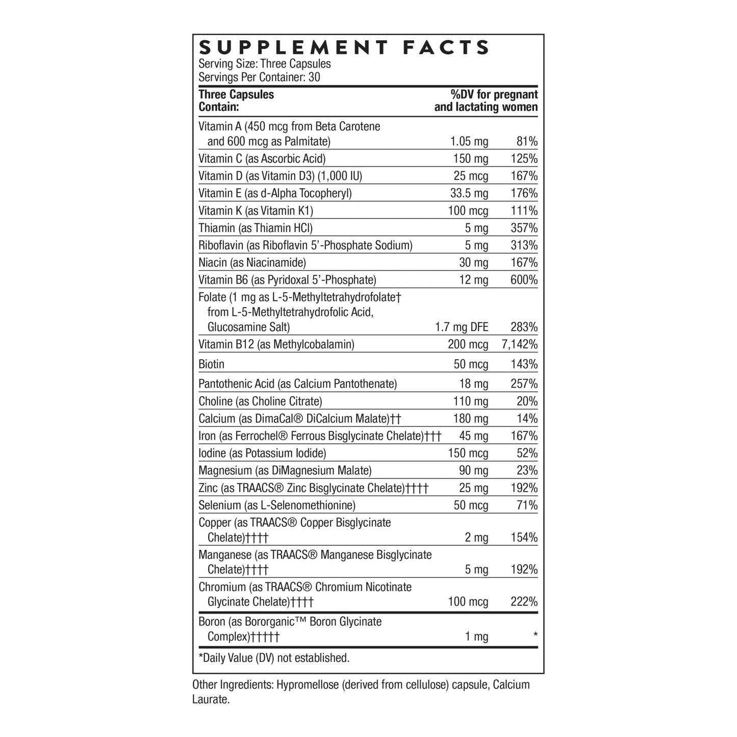 THORNE - Basic Prenatal - Well-Researched Folate Multi for Pregnant & Nursing Women - Includes 18 Vitamins & Minerals, Plus Choline - Third-Party Certified - Maple Wellness Supplements