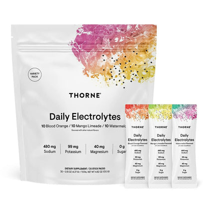 THORNE - Daily Electrolytes - Zero Sugar & Low-Calorie Electrolyte Powder Drink Mix - Flavors Derived from Natural Sources - NSF Certified for Sport - Variety - 30 Stick Packs - Maple Wellness Supplements