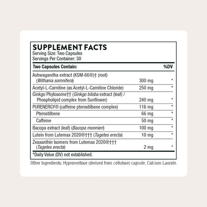 THORNE - Memoractiv - Nootropic Brain Supplement for Focus, Creativity, and Concentration - Ashwagandha, Ginkgo, Lutemax, Bacopa, Pterostilbene - Gluten-Free, Dairy-Free* - 60 Capsules - 30 Servings - Maple Wellness Supplements