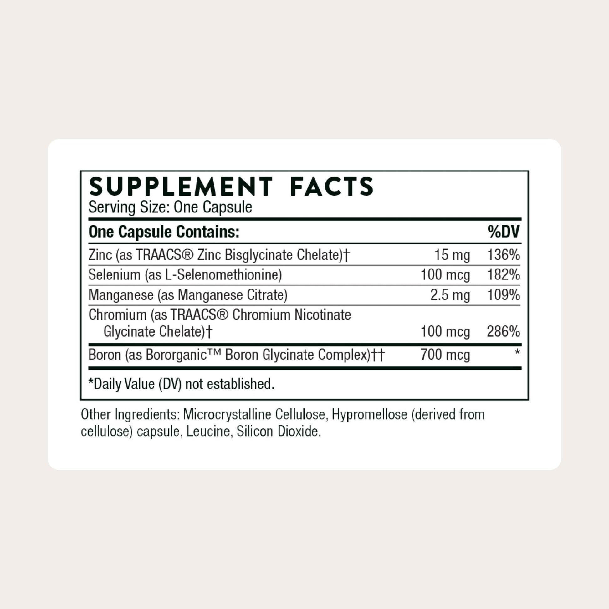 THORNE - Trace Minerals - Optimally Absorbed, Chelated Mineral Supplement with Zinc, Boron, Selenium, Chromium & Manganese - Third-Party Certified - Maple Wellness Supplements