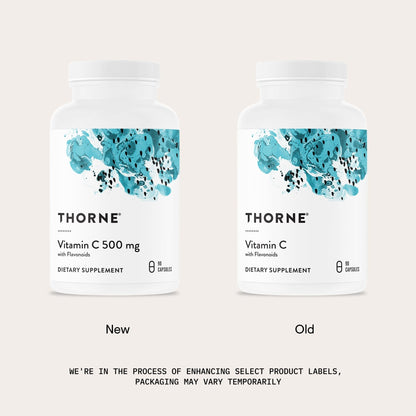 THORNE - Vitamin C 500 mg - Blend of Vitamin C and Citrus Bioflavonoids from Oranges - Supports Immune System, Cellular Energy Production & Collagen Production* - Third-Party Certified - 90 Servings - Maple Wellness Supplements