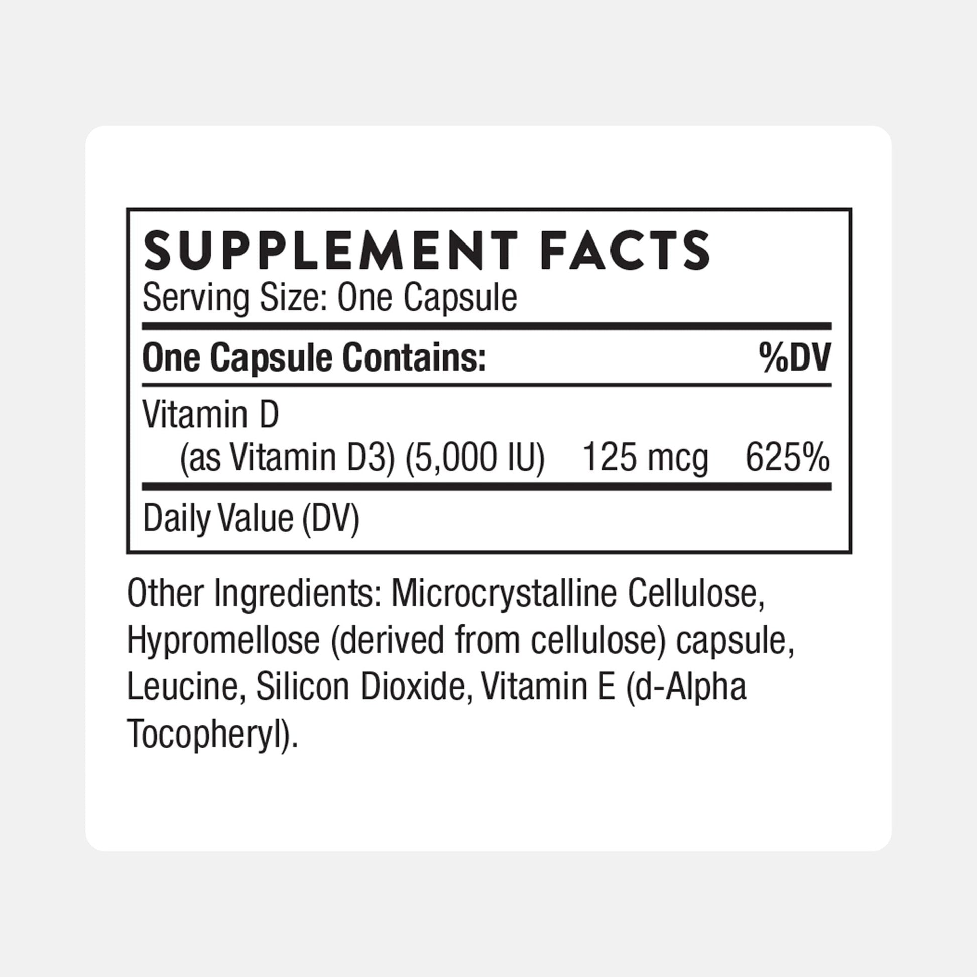 THORNE - Vitamin D-5000 - Vitamin D3 Supplement - Support Healthy Bones, Teeth, Muscles, Cardiovascular & Immune Function* - NSF Certified for Sport - Gluten-Free, Soy-Free - 60 Servings - Maple Wellness Supplements