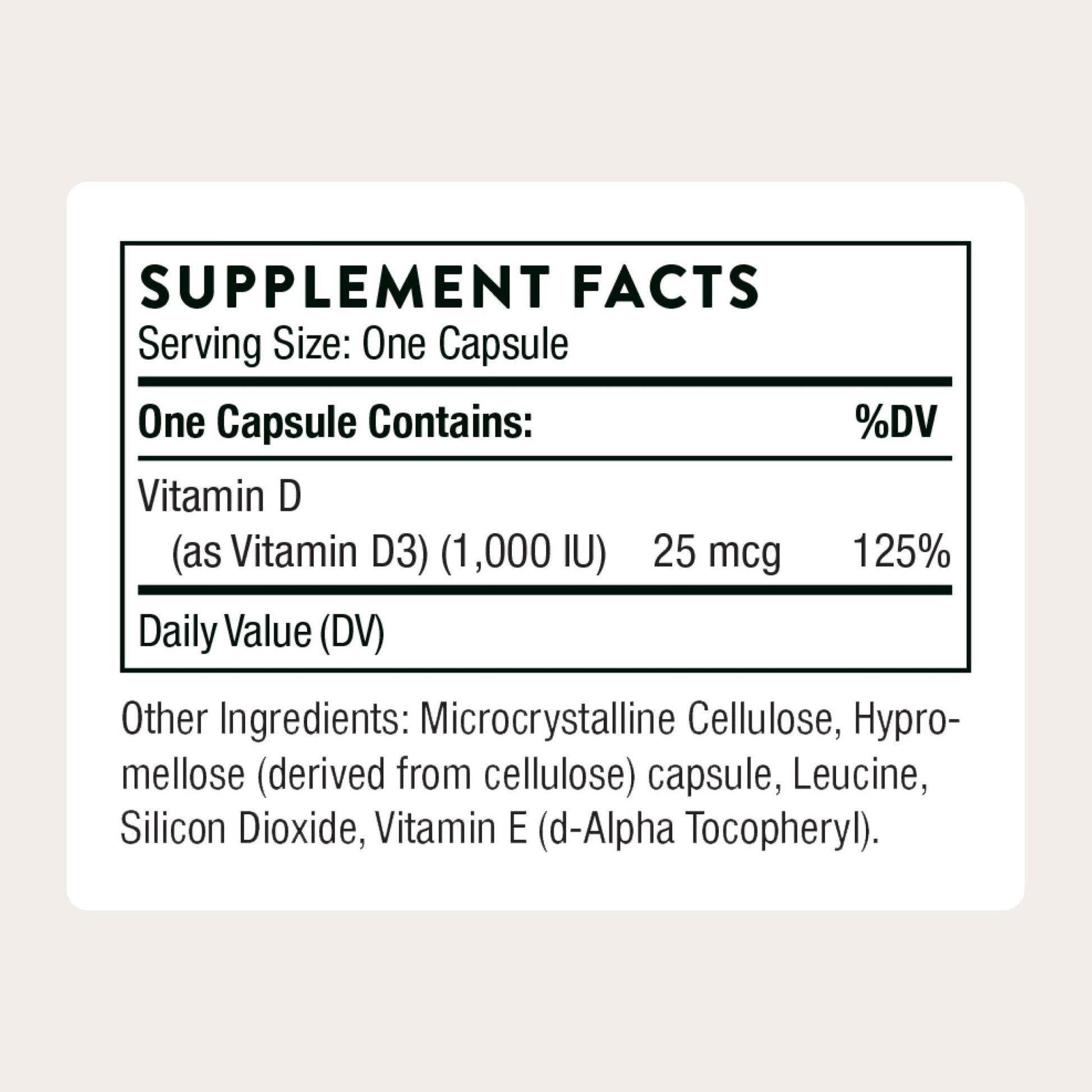 THORNE - Vitamin D3 Supplement - Supports Healthy Bones, Teeth, Muscles, Cardiovascular & Immune Function* - Gluten, Dairy & Soy-Free - 1,000 IU - 90 Servings - Maple Wellness Supplements