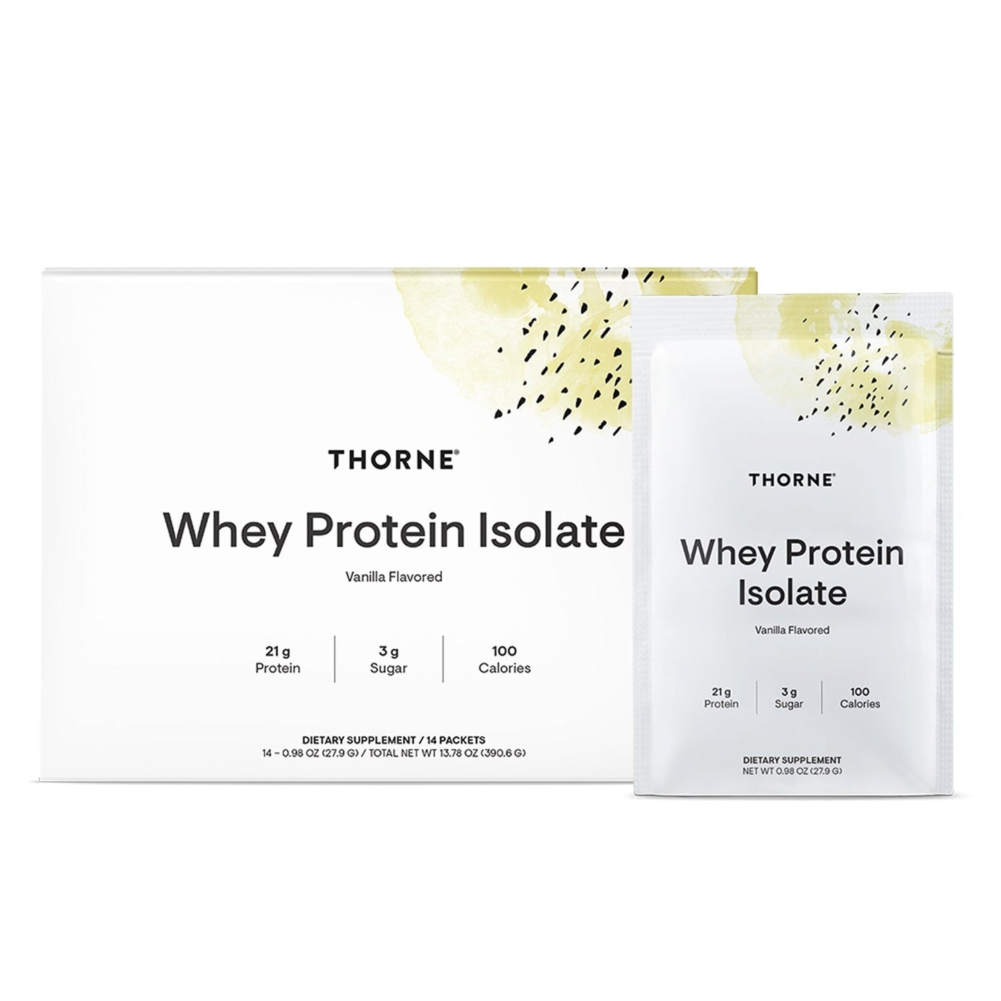 THORNE - Whey Protein Isolate - 21 Grams of Easy-to-Digest Whey Protein Powder - NSF Certified for Sport - Vanilla - 13.79 Ounces - 14 Packets - Maple Wellness Supplements