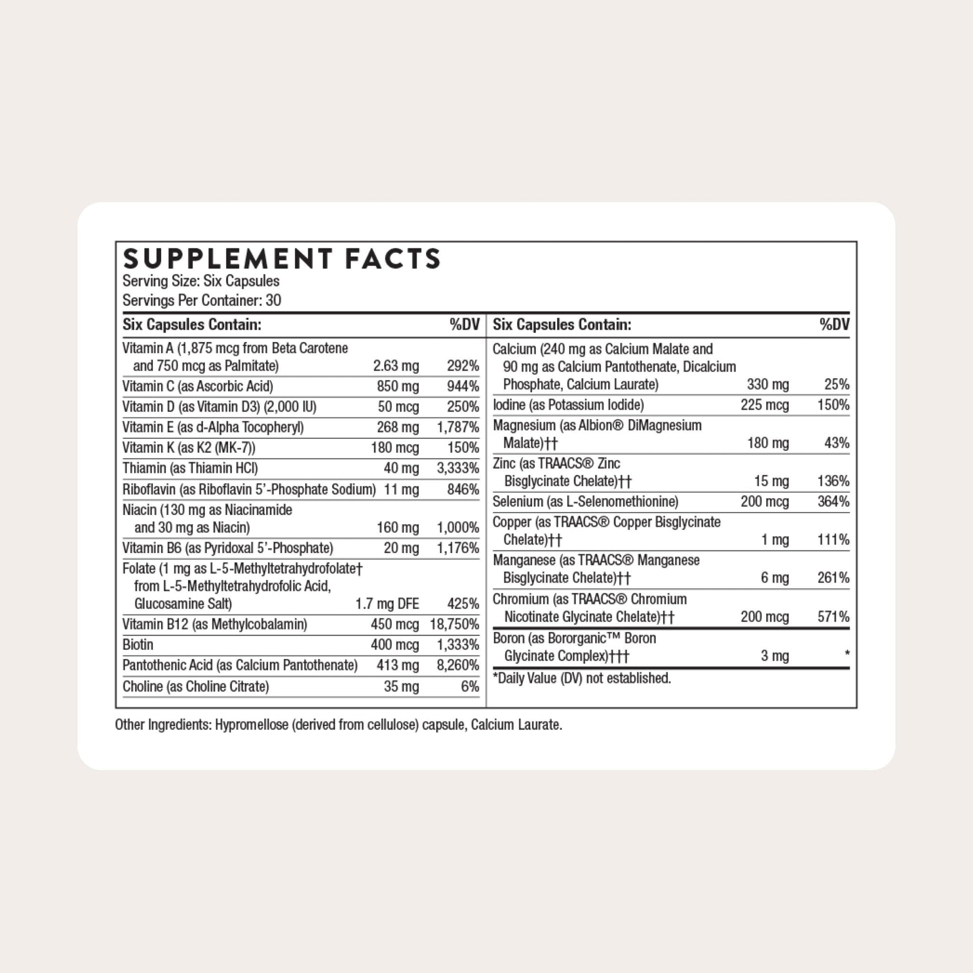 THORNE - Women's Multi 50+ - Comprehensive Daily Multi with Vitamins A, B6, B12, C, D, E, K, Zinc & More - Support Heart, Brain, Bone & Immune Health - Maple Wellness Supplements