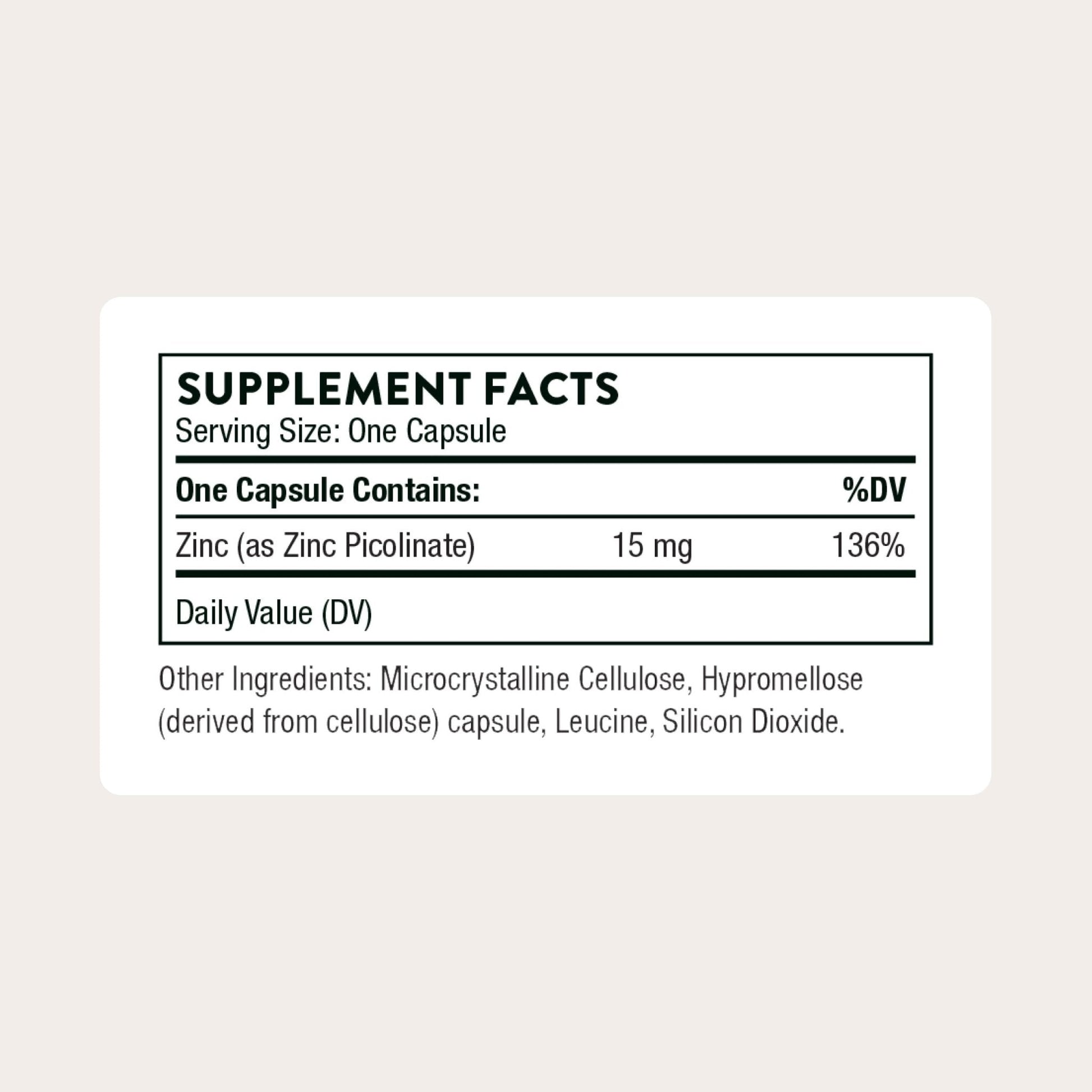 THORNE - Zinc Picolinate 15mg - Highly Absorbable Zinc Supplement - Supports Wellness, Immune System, Eye, Skin, and Reproductive Health* - Gluten-Free, Soy-Free, Dairy-Free - 60 Capsules - Maple Wellness Supplements