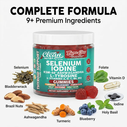 ThyroGlow Thyroid Support Gummies Selenium Iodine KSM 66 Ashwagandha L Tyrosine Vitamin D, C, B12, B6 Turmeric Blueberry Holy - Maple Wellness Supplements