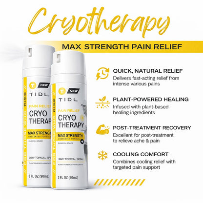 TIDL Cryotherapy Pain Relief Spray, 3 Oz (Pack of 2) Max Strength for Fast-Acting Muscle, Joint & Neck Pain Relief, Plant-Based Menthol & Camphor Pain Reliever, Quick Drying Formula - Maple Wellness Supplements